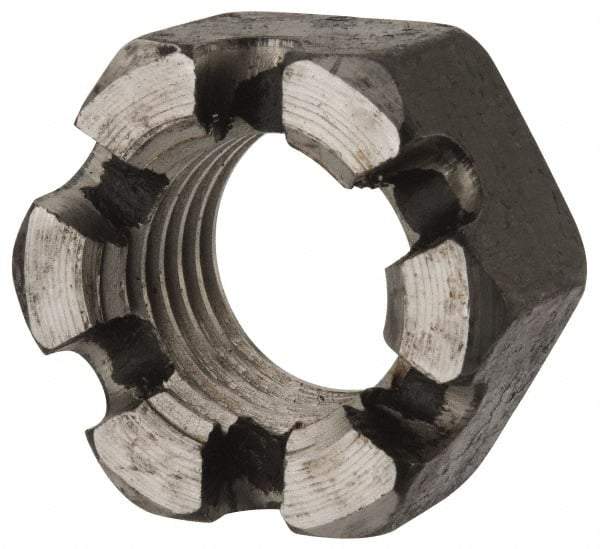 Value Collection - 1-8 UNC Grade 2 Steel Slotted Locknut - 1-1/2" Width Across Flats, 55/64" High, Uncoated - A1 Tooling