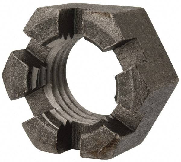 Value Collection - 1-1/8 - 7 UNC Grade 2 Steel Slotted Locknut - 1-11/16" Width Across Flats, 29/32" High, Uncoated - A1 Tooling