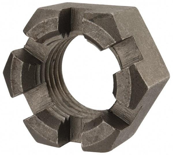 Value Collection - 1-1/2 - 6 UNC Grade 2 Steel Slotted Locknut - 2-1/4" Width Across Flats, 1-9/32" High, Uncoated - A1 Tooling