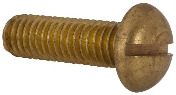 Made in USA - 3/8-16 UNC, 1-1/4" Length Under Head Slotted Drive Machine Screw - Round Head, Brass, Uncoated, Without Washer - A1 Tooling