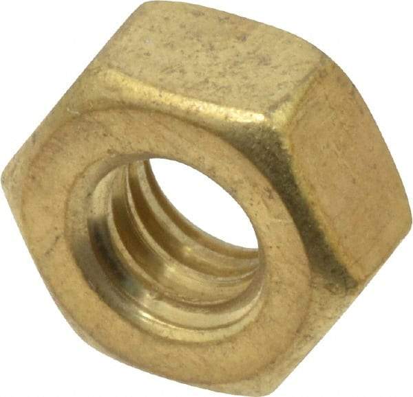 Value Collection - 1/4-20 UNC Brass Right Hand Hex Nut - 7/16" Across Flats, 7/32" High, Uncoated - A1 Tooling