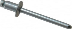 RivetKing - Size 62 Dome Head Steel Open End Blind Rivet - Steel Mandrel, 0.02" to 1/8" Grip, 3/8" Head Diam, 0.192" to 0.196" Hole Diam, 0.325" Length Under Head, 3/16" Body Diam - A1 Tooling