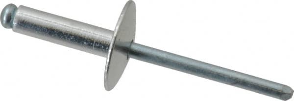 RivetKing - Size 68 Large Flange Dome Head Aluminum Open End Blind Rivet - Steel Mandrel, 0.376" to 1/2" Grip, 5/8" Head Diam, 0.192" to 0.196" Hole Diam, 0.7" Length Under Head, 3/16" Body Diam - A1 Tooling