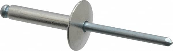 RivetKing - Size 612 Large Flange Dome Head Aluminum Open End Blind Rivet - Steel Mandrel, 0.626" to 3/4" Grip, 5/8" Head Diam, 0.192" to 0.196" Hole Diam, 0.95" Length Under Head, 3/16" Body Diam - A1 Tooling