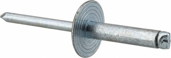 RivetKing - Size 610 Large Flange Dome Head Steel Open End Blind Rivet - Steel Mandrel, 0.501" to 5/8" Grip, 5/8" Head Diam, 0.192" to 0.196" Hole Diam, 0.825" Length Under Head, 3/16" Body Diam - A1 Tooling