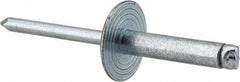 RivetKing - Size 610 Large Flange Dome Head Steel Open End Blind Rivet - Steel Mandrel, 0.501" to 5/8" Grip, 5/8" Head Diam, 0.192" to 0.196" Hole Diam, 0.825" Length Under Head, 3/16" Body Diam - A1 Tooling