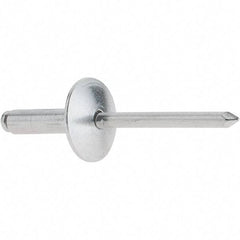 RivetKing - Size 68 Large Flange Dome Head Aluminum Open End Blind Rivet - Aluminum Mandrel, 0.376" to 1/2" Grip, 5/8" Head Diam, 0.192" to 0.196" Hole Diam, 0.7" Length Under Head, 3/16" Body Diam - A1 Tooling