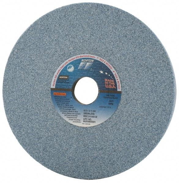 Norton - 8" Diam x 1-1/4" Hole x 1" Thick, J Hardness, 46 Grit Surface Grinding Wheel - Ceramic, Type 5, Coarse Grade, 3,600 Max RPM, Vitrified Bond, One-Side Recess - A1 Tooling