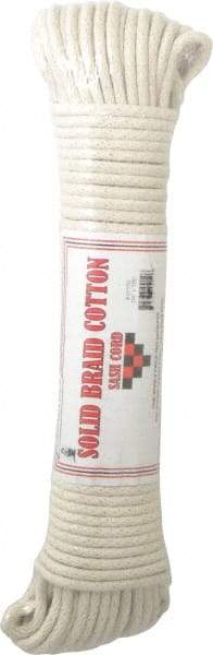 Made in USA - 100' Max Length Cotton Solid Braided Cotton Cord with Reinforced Core - 1/4" Diam, 400 Lb Capacity - A1 Tooling