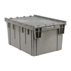 Quantum Storage - 4 Cu Ft, Gray Polypropylene Attached-Lid Container - Stacking, Nesting, 28.1" Long x 20.6" Wide x 15.6" High, Lid Included - A1 Tooling