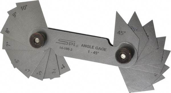 SPI - 20 Piece Spring Steel Angle Gage Set - 1 to 45° Primary Angle - A1 Tooling