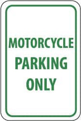 NMC - "Motorcycle Parking Only", 12" Wide x 18" High, Aluminum Reserved Parking Signs - 0.063" Thick, Green on White, Rectangle, Post Mount - A1 Tooling