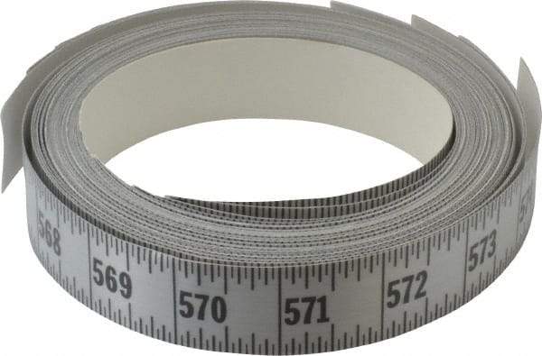 Made in USA - 48 Ft. Long x 1 Inch Wide, 1/16 Inch Graduation, Silver, Mylar Adhesive Tape Measure - Reads Left to Right, Horizontal Scale - A1 Tooling