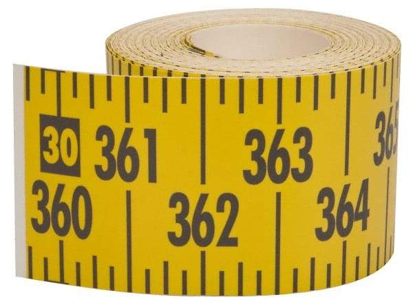 Made in USA - 60 Ft. Long x 3 Inch Wide, 1/4 Inch Graduation, Yellow, Mylar Adhesive Tape Measure - Reads Left to Right, Horizontal Scale - A1 Tooling