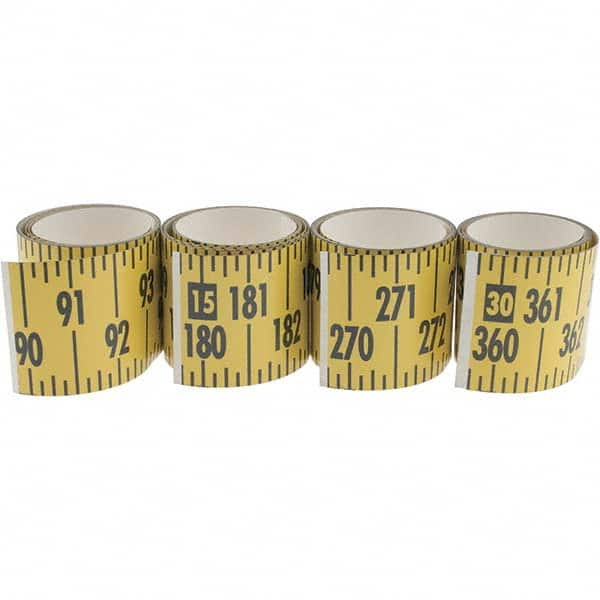 Made in USA - 32 Ft. Long x 3 Inch Wide, 1/4 Inch Graduation, Yellow, Mylar Adhesive Tape Measure - Reads Bottom to Top, Vertical Rules - A1 Tooling