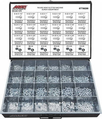 Value Collection - 1,200 Piece, #6-32 to 1/4-20, Steel Machine Screw Assortment - Round Head, Slotted Drive, 1/2 to 1" Long, Grade 2 - A1 Tooling