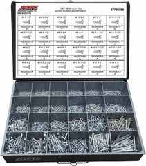 Value Collection - 2,400 Piece, #4x1/2 to #10 x 1-1/4, Steel Wood Screw Assortment - Flat Head, Slotted Drive, 1/2 to 3" Long, Grade 2 - A1 Tooling