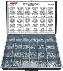 Value Collection - 590 Piece, M4x10.00 to M8x50.00, Steel Machine Screw Assortment - Flat & Pan Head, Slotted Drive, 10 to 50mm Long, Grade 2 - A1 Tooling