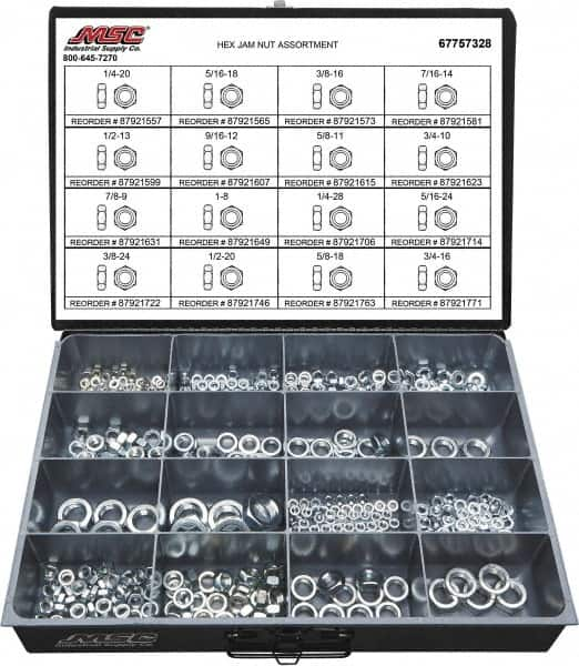 Value Collection - 1/4-20 to 3/4-16 Thread, 425 Piece Steel Nut Assortment - Grade 2 - A1 Tooling