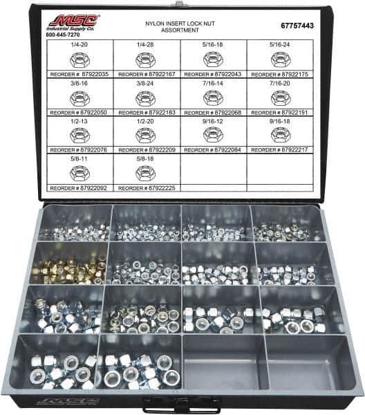 Value Collection - 1/4-20 to 5/8-18 Thread, 435 Piece Steel Nut Assortment - Grade 2 - A1 Tooling