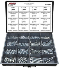 Value Collection - 375 Piece, 1/4x1 to 1/2 x 4-1/2, Steel Lag Screw Assortment - Hex Head, Hex Drive, 1 to 4-1/2" Long, Grade 2 - A1 Tooling