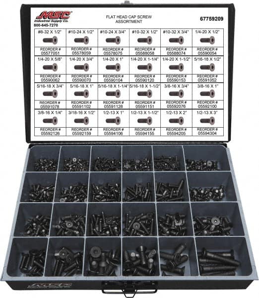 Value Collection - 965 Piece Alloy Steel Flat Head Cap Screws - #8-32 to 1/2-13 Thread - A1 Tooling