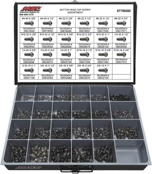 Value Collection - 850 Piece Alloy Steel Button Head Cap Screws - #4-40 to 3/8-16 Thread - A1 Tooling