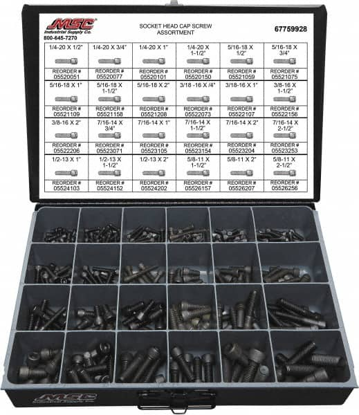 Value Collection - 375 Piece Alloy Steel Socket Head Cap Screws - 1/4-20 to 5/8-11 Thread - A1 Tooling