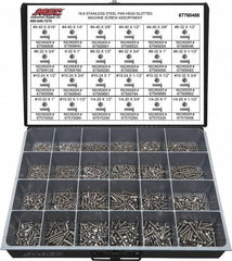 Value Collection - 1,950 Piece, #4-40 to 1/4-20, Stainless Steel Machine Screw Assortment - Pan Head, Slotted Drive, 3/16 to 1-1/2" Long, Grade 18-8 - A1 Tooling