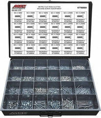 Value Collection - 820 Piece, M3x5.00 to M5x25.00, Steel Machine Screw Assortment - Flat Head, Slotted Drive, 5 to 50mm Long, Grade 2 - A1 Tooling