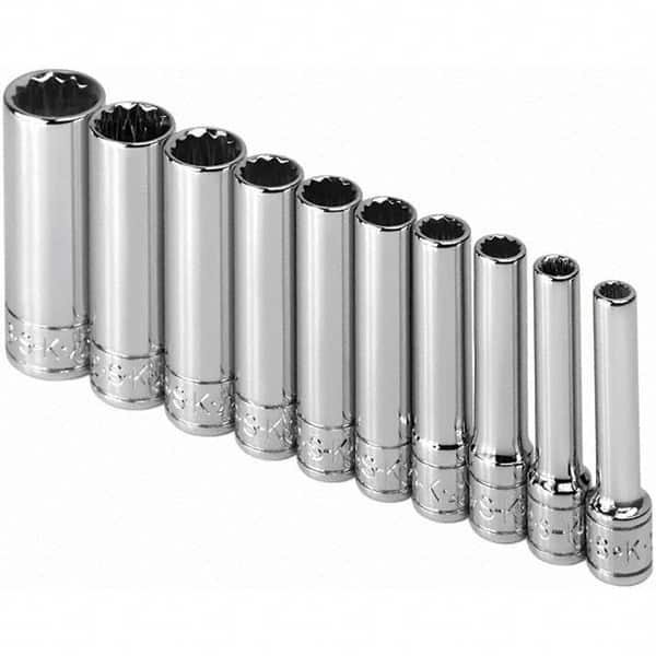 SK - 1/4" Drive Deep Socket Set - 3/16 to 9/16", Inch Measurement Standard - A1 Tooling