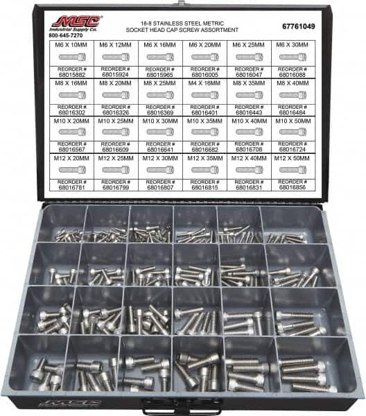 Value Collection - 240 Piece Stainless Steel Socket Head Cap Screws - M6 to M12 Thread, 18-8 - A1 Tooling