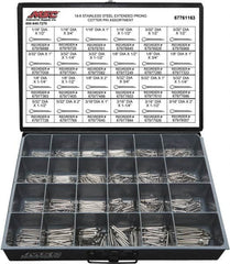 Value Collection - 1,250 Piece, 1/16 to 3/16" Pin Diam, Extended Prong Cotter Pin Assortment - 1/2 to 2" Long, 18-8 Stainless Steel - A1 Tooling