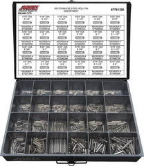 Value Collection - 115 Piece, 1/16 to 5/16" Pin Diam, Dowel Pin Assortment - 1/4 to 2" Long, 402 Stainless Steel - A1 Tooling