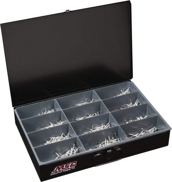 Value Collection - 1,000 Piece, 1/8 to 3/16" Hole Diam, Dome Head, Aluminum Blind Rivet Assortment - 1/8 to 5/8" Length, Aluminum Mandrel - A1 Tooling