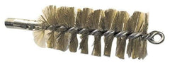 Schaefer Brush - 4-1/2" Brush Length, 2-3/4" Diam, Double Stem, Single Spiral Tube Brush - 8" Long, Brass, 1/4" NPSM Male Connection - A1 Tooling