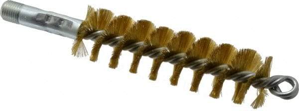 Schaefer Brush - 4-1/2" Brush Length, 1-1/4" Diam, Double Stem, Single Spiral Tube Brush - 8" Long, Brass, 1/4" NPSM Male Connection - A1 Tooling