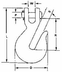 CM - 1/2 Inch Chain Diameter, Grade 80 Clevis Hook - 12,000 Lbs. Load Capacity, 19/32 Inch Inside Diameter, 19/32 Inch Pin Diameter, 19/32 Inch Hook Throat, 3-7/16 Inch Hook Width - A1 Tooling