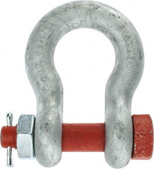 Campbell - 1" Nominal Chain Size, 12.5 Ton Alloy Steel Bolt Anchor Shackle - 1" Diam, 1-1/8" Pin Diam, 3-3/4" High x 1-11/16" Wide Inside Jaw, 2-1/2" Inside Width, 2-3/8" Max Body Thickness - A1 Tooling