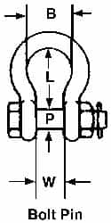 Campbell - 1-3/4" Nominal Chain Size, 25. Ton Carbon Steel Bolt Anchor Shackle - 1-3/4" Diam, 1-3/4" Pin Diam, 7" High x 2-7/8" Wide Inside Jaw, 4-3/4" Inside Width, 4" Max Body Thickness - A1 Tooling