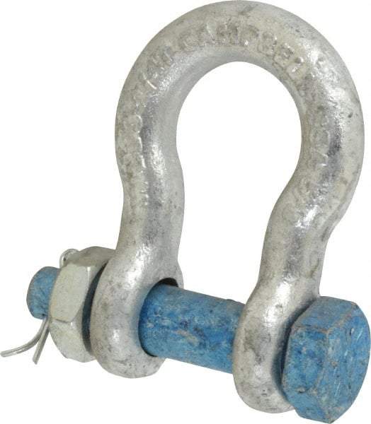 Campbell - 5/8" Nominal Chain Size, 3.25 Ton Carbon Steel Bolt Anchor Shackle - 5/8" Diam, 5/8" Pin Diam, 2-7/16" High x 1-1/16" Wide Inside Jaw, 1-9/16" Inside Width, 1-7/16" Max Body Thickness - A1 Tooling