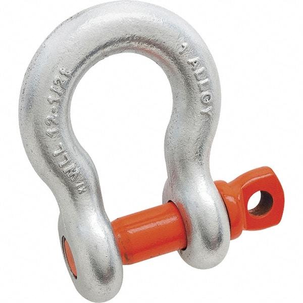 Campbell - 1" Nominal Chain Size, 12.5 Ton Alloy Steel Screw Anchor Shackle - 1" Diam, 1-1/8" Pin Diam, 3-3/4" High x 1-11/16" Wide Inside Jaw, 2-1/2" Inside Width, 2-3/8" Max Body Thickness - A1 Tooling