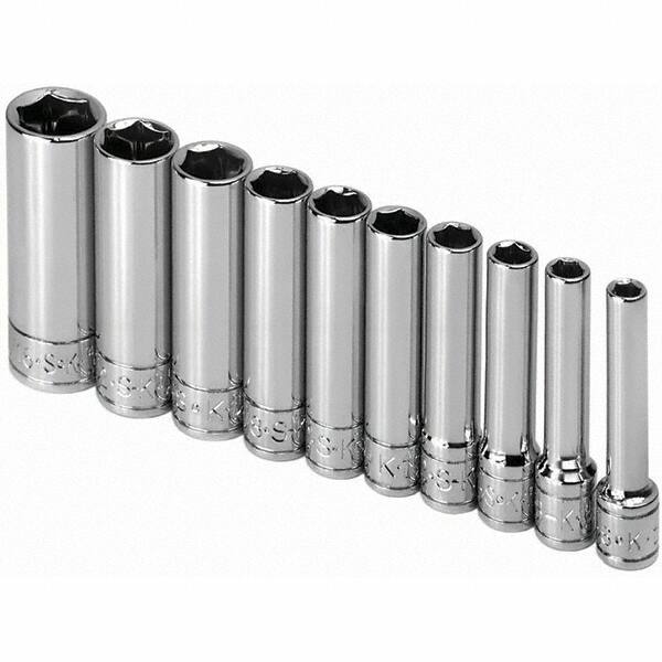 SK - 1/4" Drive Deep Socket Set - 3/16 to 9/16", Inch Measurement Standard - A1 Tooling