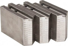 H & R Manufacturing - 1.5mm x 60° Serrated Attachment, Square Soft Lathe Chuck Jaw - 3 Jaws, Steel, 1.181" Btw Mount Hole Ctrs, 5" Long x 1-3/4" Wide x 3-1/2" High, 0.63" Groove, 12mm Fastener - A1 Tooling