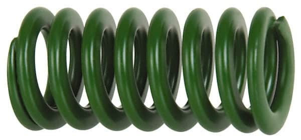 Associated Spring Raymond - 40mm Hole Diam, 20mm Rod Diam, 8" Free Length, Green Die Spring - 1838.7 N Max Deflection, 81mm Max Deflection, Light Duty, Chromium Alloy Steel - A1 Tooling