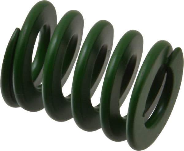 Associated Spring Raymond - 25mm Hole Diam, 12.5mm Rod Diam, 1-1/4" Free Length, Green Die Spring - 1003.8 N Max Deflection, 12.5mm Max Deflection, Light Duty, Chromium Alloy Steel - A1 Tooling