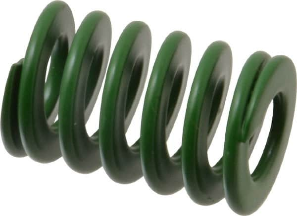 Associated Spring Raymond - 25mm Hole Diam, 12.5mm Rod Diam, 1-1/2" Free Length, Green Die Spring - 930 N Max Deflection, 15mm Max Deflection, Light Duty, Chromium Alloy Steel - A1 Tooling