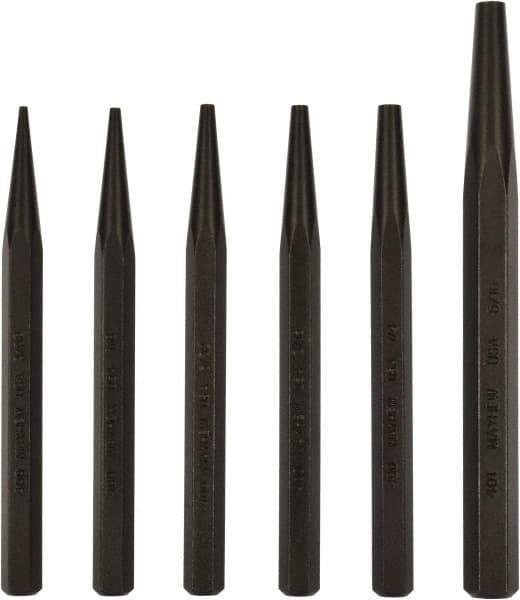 Mayhew - 6 Piece, 3/32 to 5/16", Starter Punch Set - Hex Shank, Steel, Comes in Pouch - A1 Tooling