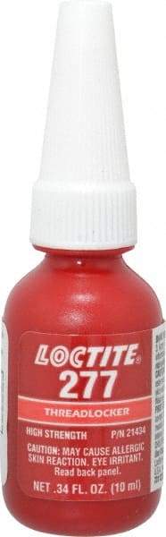 Loctite - 10 mL Bottle, Red, High Strength Liquid Threadlocker - Series 277, 24 hr Full Cure Time, Hand Tool, Heat Removal - A1 Tooling