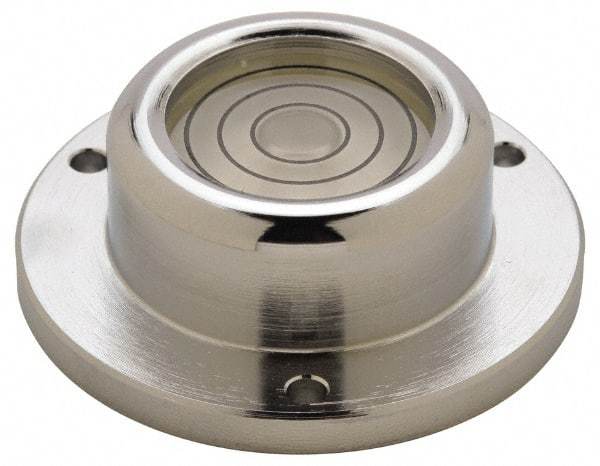 Geier & Bluhm, Inc. - 1-3/4 Inch Base Diameter x 0.63 Inch Overall Height, 3 Circles, Brass Bull's Eye Circular Level - 0.3 Inch Vial Diameter, 13/16 Inch Inner Diameter, 0.12 Inch Mounting Hole Diameter, 30 min Sensitivity, -40 to 150°F - A1 Tooling